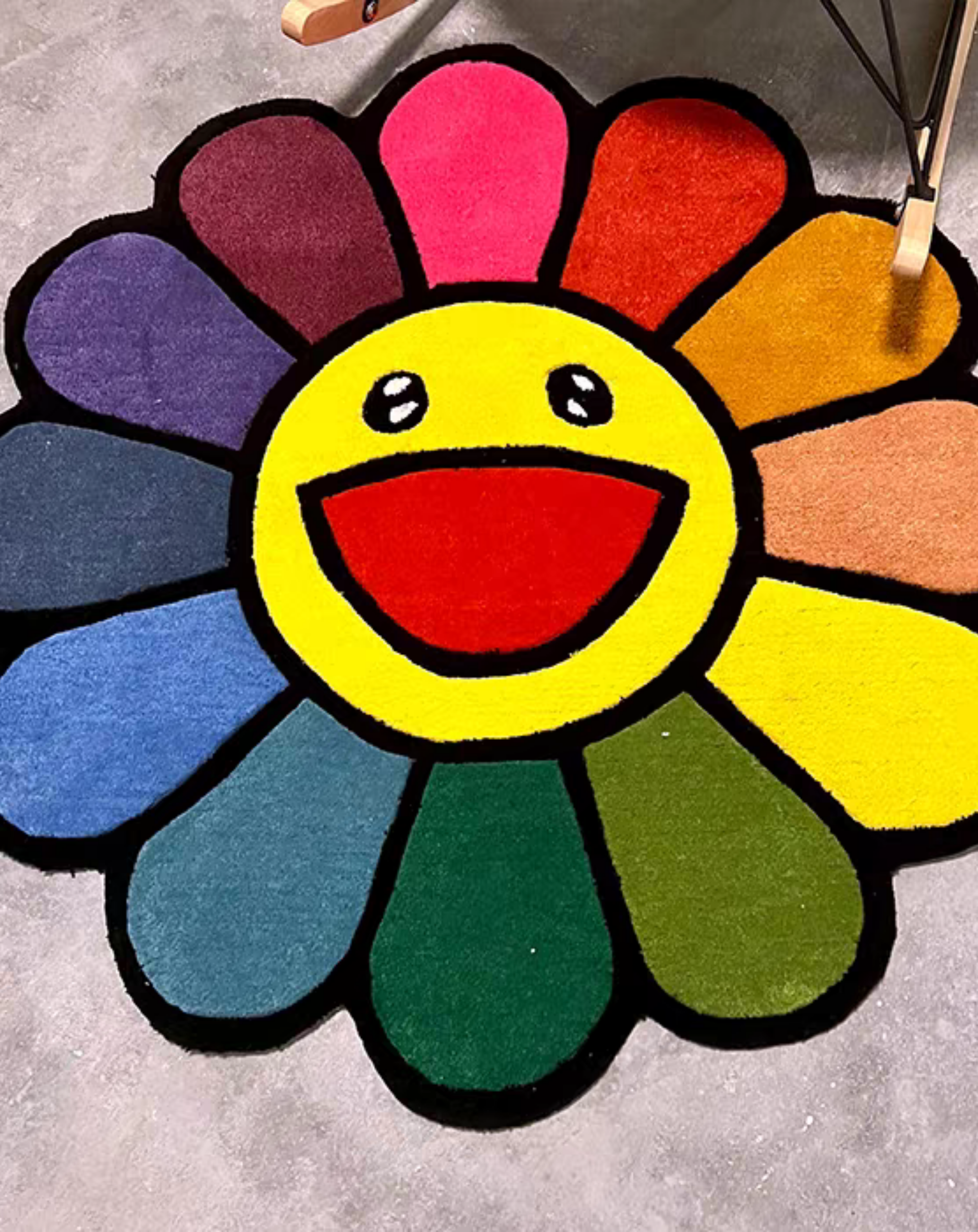 Colorful Flower Power Round Tufted Area Rug Rainbow Petal Pattern Cute Aesthetic Bedroom Decor Maximalist Interior Designer Art Lover Gift Unique Floor Decor