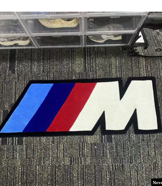 BMW M Power Racing Stripe Hand Tufted Accent Rug Red Blue Black Hypebeast Car Enthusiast Garage Bedroom Man Cave Room Decor Gift for BMW Lover
