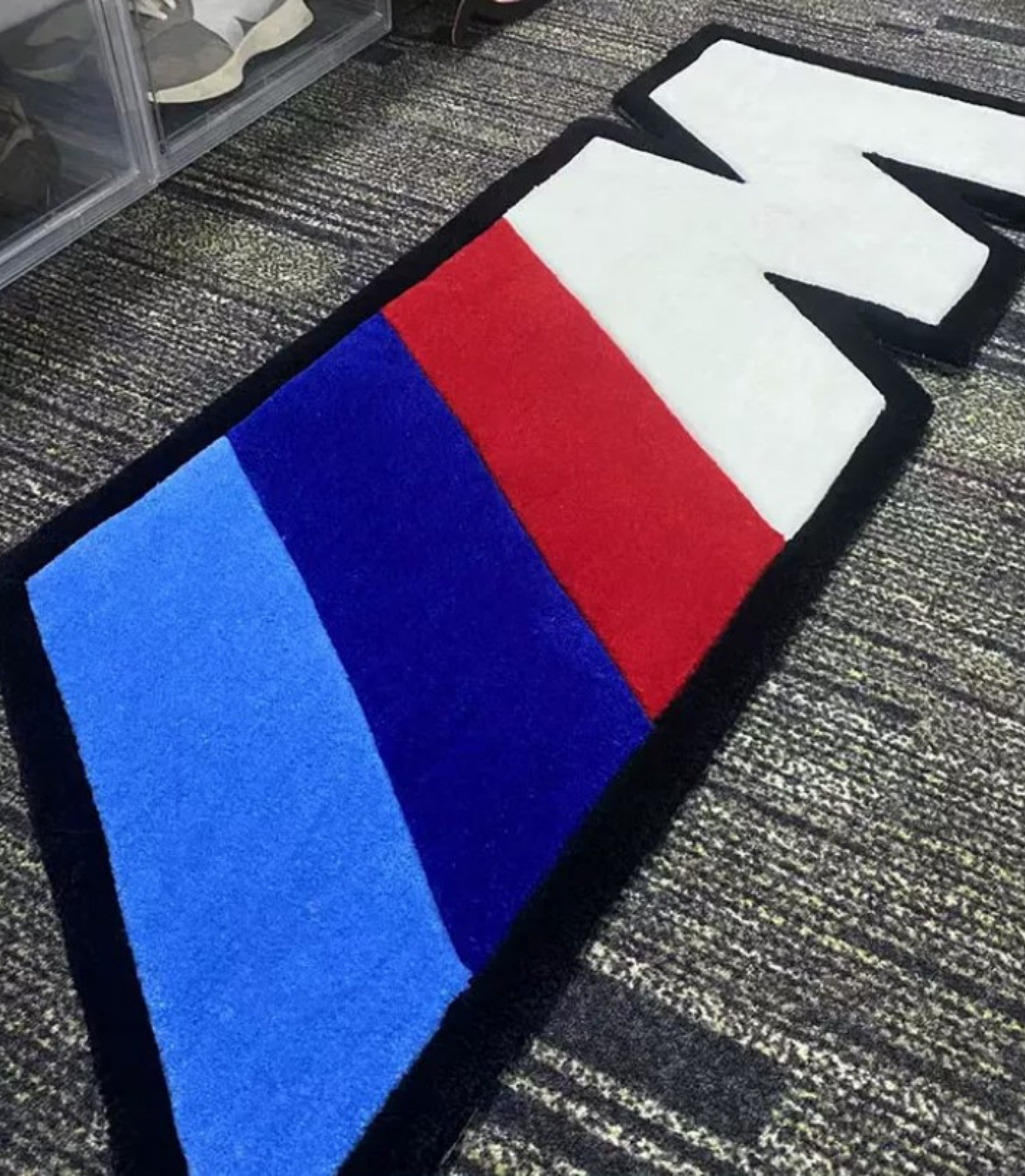 BMW M Power Logo Tufted Rug Red Blue Black Stripe Pattern Garage Man Cave Office Bedroom Decor Gift for Car Lover BMW Enthusiast Hypebeast Setup