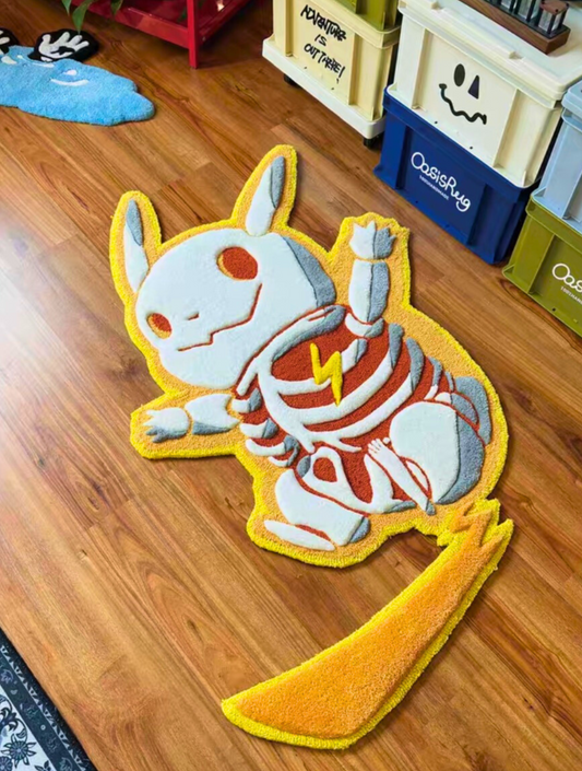 Pikachu Skeleton Rug Hand Tufted Pokemon Anime Area Rug Bedroom Gaming Room Decor Unique Gift