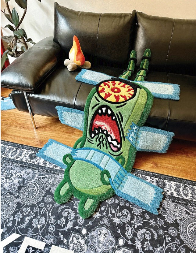 Plankton SpongeBob tufted rug detail shot handmade anime rug
Plankton SpongeBob rug size comparison bedroom gaming room decor
Plankton SpongeBob SquarePants rug close up pile texture handmade