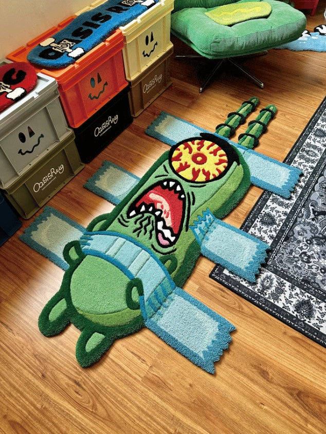 Large Plankton Rug Big SpongeBob Inspired Hand Tufted Anime Area Rug for Bedroom Living Room Gaming Setup Funny Room Decor