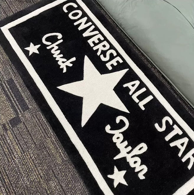 Converse All Star logo on a black background rug, Hypebeast Rug, Converse rug