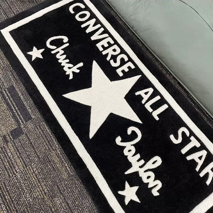Converse All Star logo on a black background rug, Hypebeast Rug, Converse rug