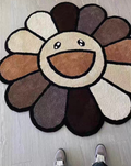 Murakami flower rug, hand tufted pop art rug for bedroom and room decor. Aesthetic flower rug in earth tone colors.