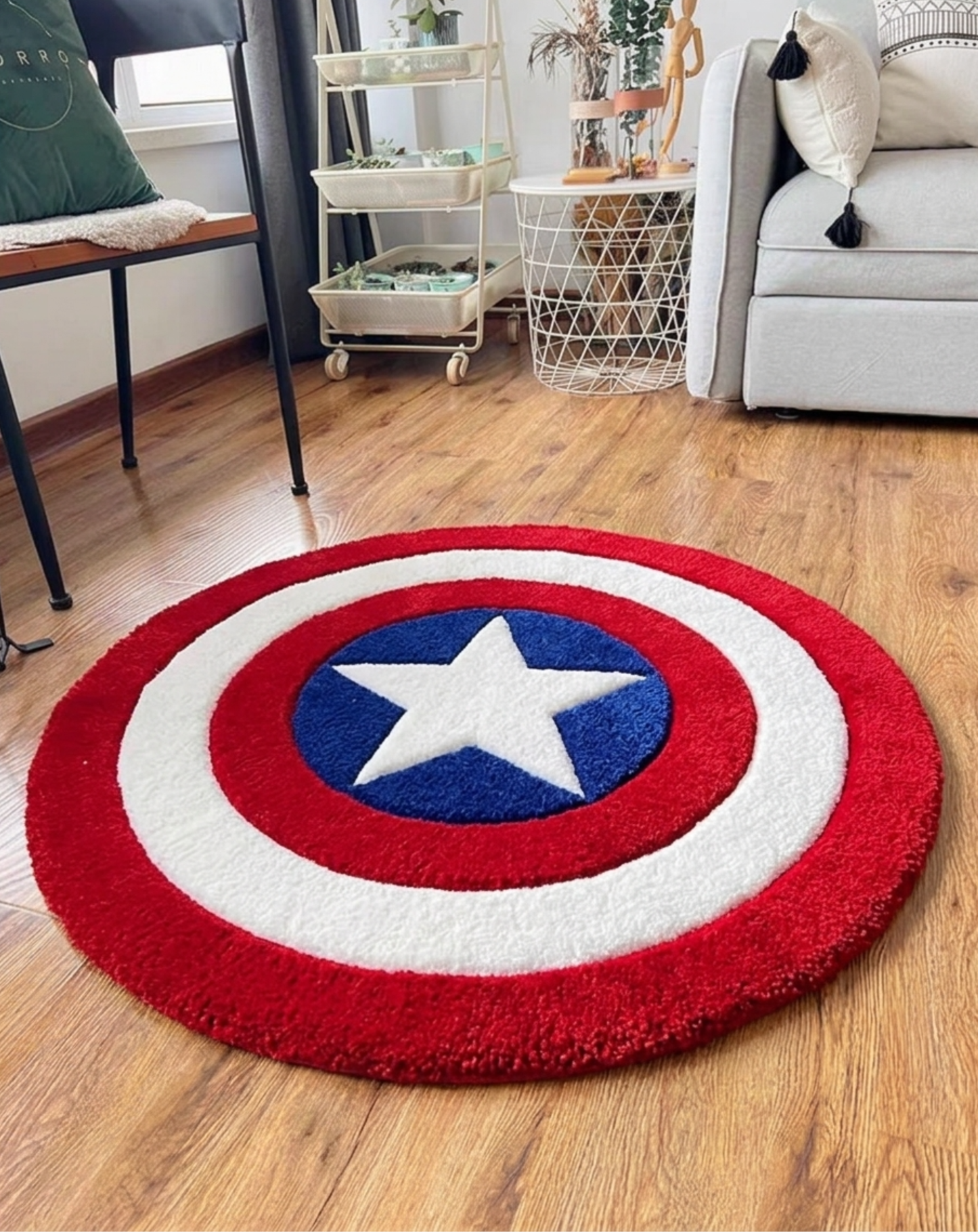 Star Shield Round Rug Angled Room View