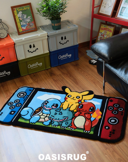 Pokemon Gaming Rug Pikachu Squirtle Hand Tufted Area Rug Bedroom Gaming Setup Room Decor