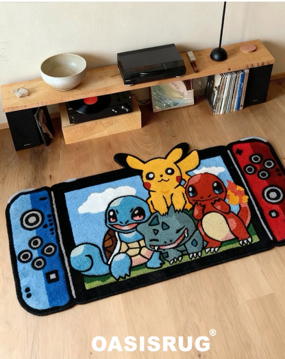 Pokemon Gaming Console Rug Pikachu Squirtle Tufted Rug Gaming Room Decor