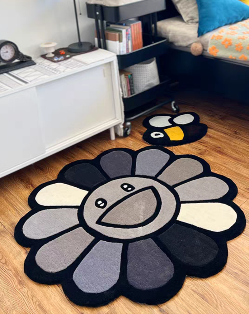 Murakami  Flower Tufted Rug Black/Gray/White
