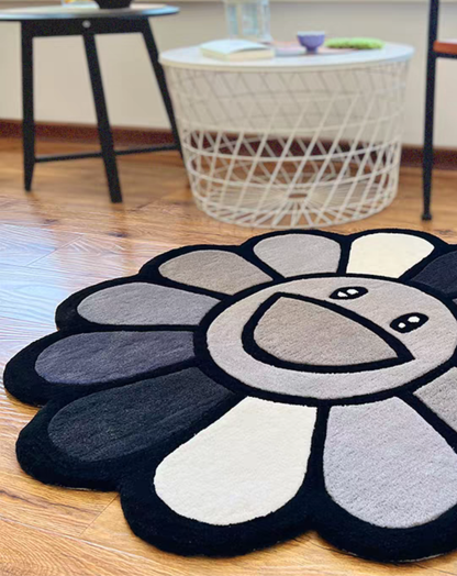 Murakami  Flower Tufted Rug Black/Gray/White