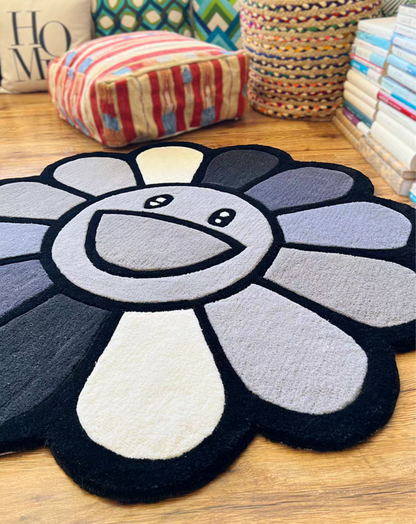 Murakami  Flower Tufted Rug Black/Gray/White