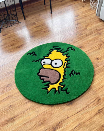 Homer Simpson inspired bush rug round tufted green acrylic meme bedroom decor