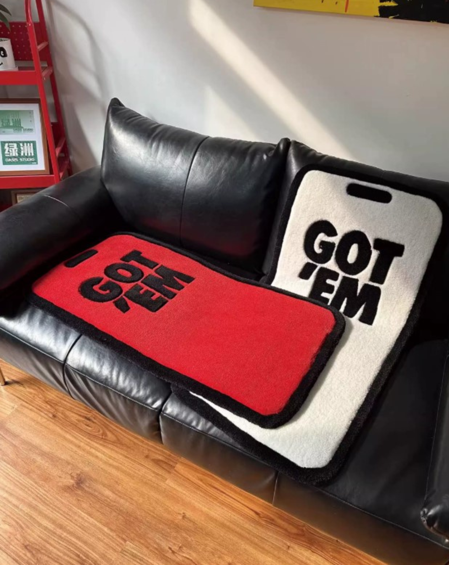 Got Em hand tufted rug thick pile close up texture, sneakerhead room rug gift for hypebeasts and streetwear collectors