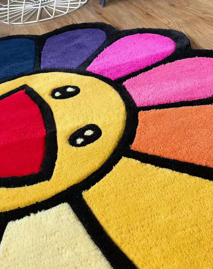 Flower Power Tufted Rug Colorful Round Rug Aesthetic Room Decor Art Rug