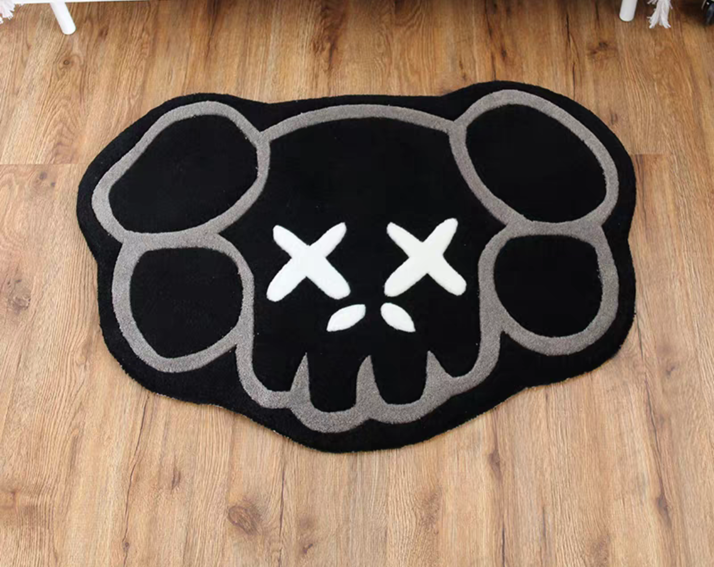 Kaws bear rug close up black white acrylic yarn tufting detail hypebeast aesthetic