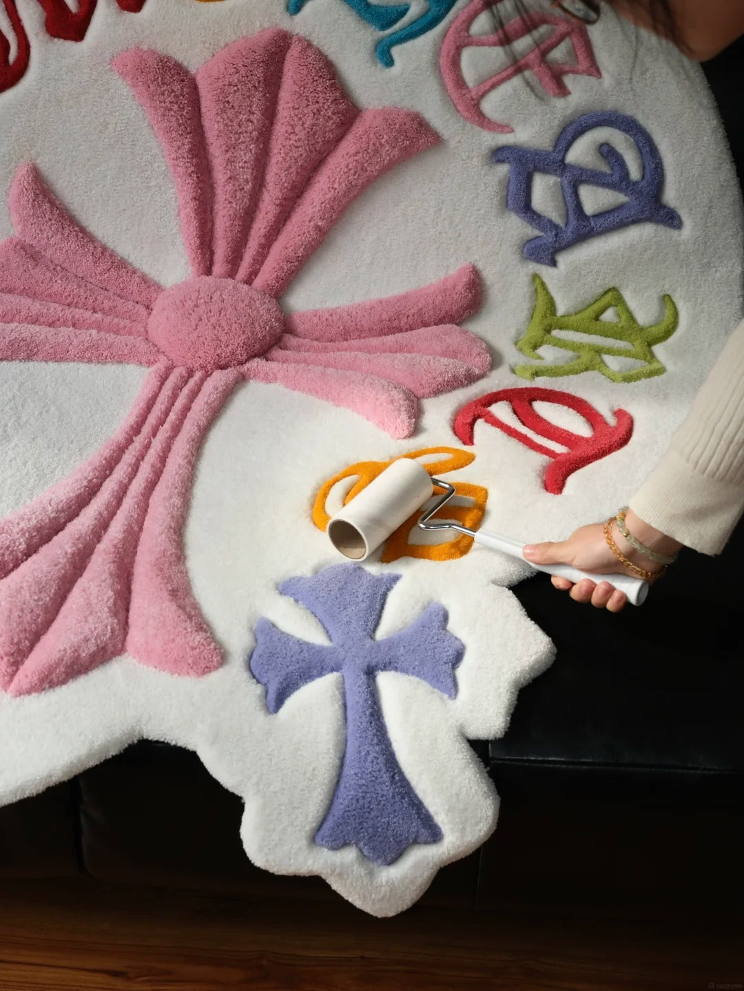 Colorful Chrome Hearts Inspired Tufted Rug | Custom Hand-Tufted Rug | Streetwear Room Decor