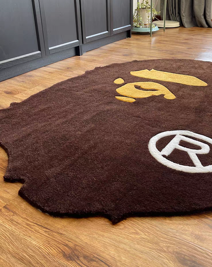 Bape inspired ape head tufted rug dark brown gold streetwear hypebeast room decor
