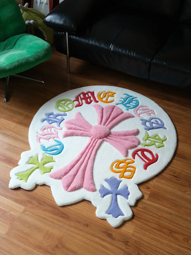 Colorful Chrome Hearts Inspired Tufted Rug | Custom Hand-Tufted Rug | Streetwear Room Decor