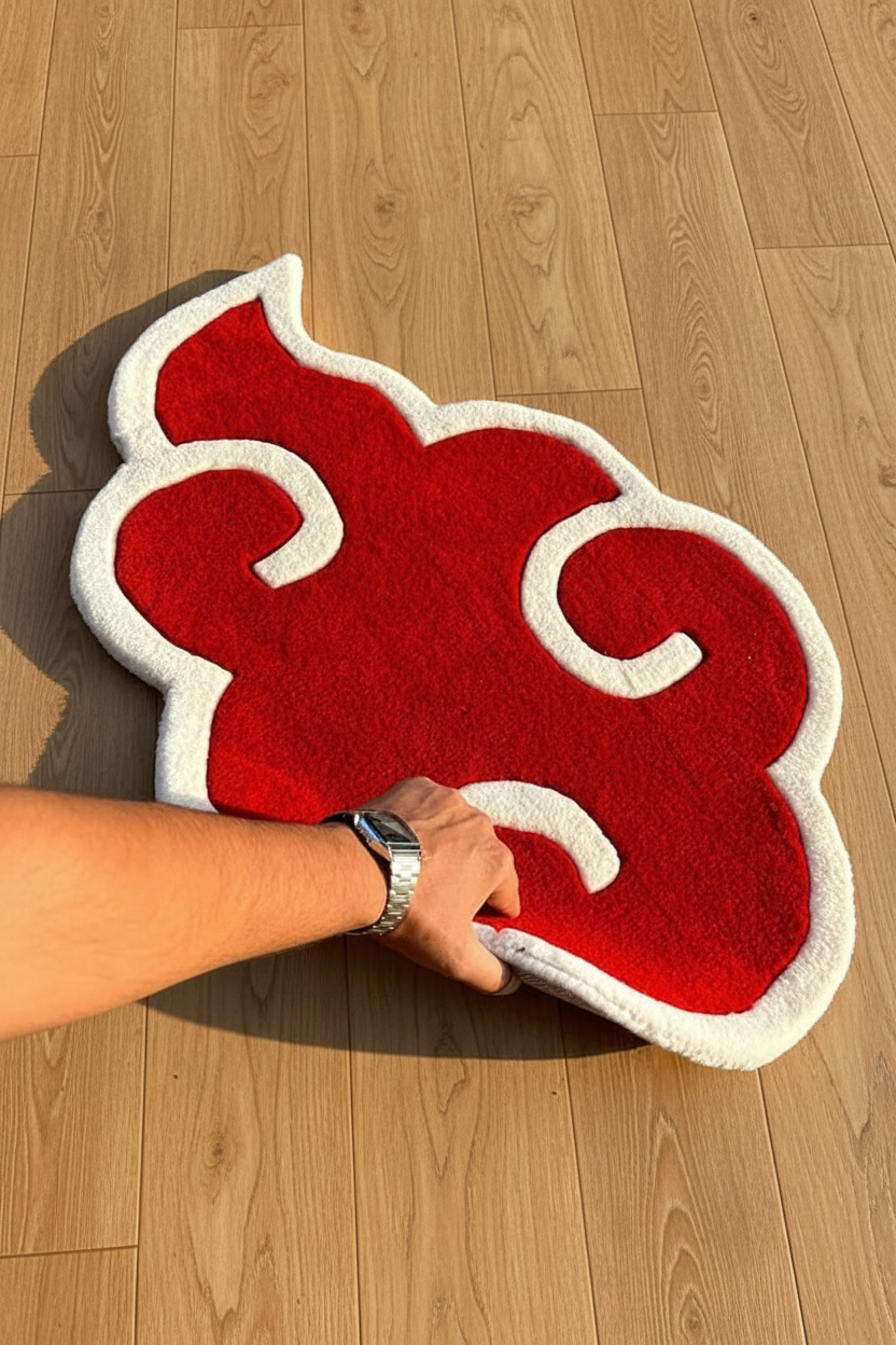 Naruto Akatsuki Red Cloud Tufted Rug Anime Area Rug Gaming Setup Bedroom Home Decor Unique Gift