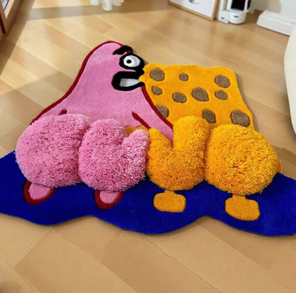 SpongeBob and Patrick rug, detailed edge version with Patrick turned back, full front view of the character tufted rug
