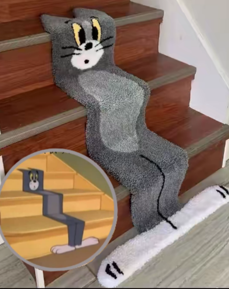 Funny Cat Shaped Staircase Tufted Rug